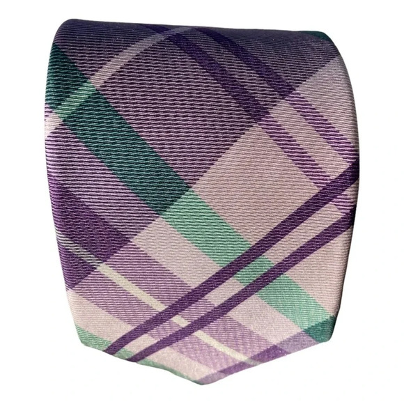 Brooks Brothers 346 Pure Silk Tie Purple Plaid Pattern - Picture 2 of 5
